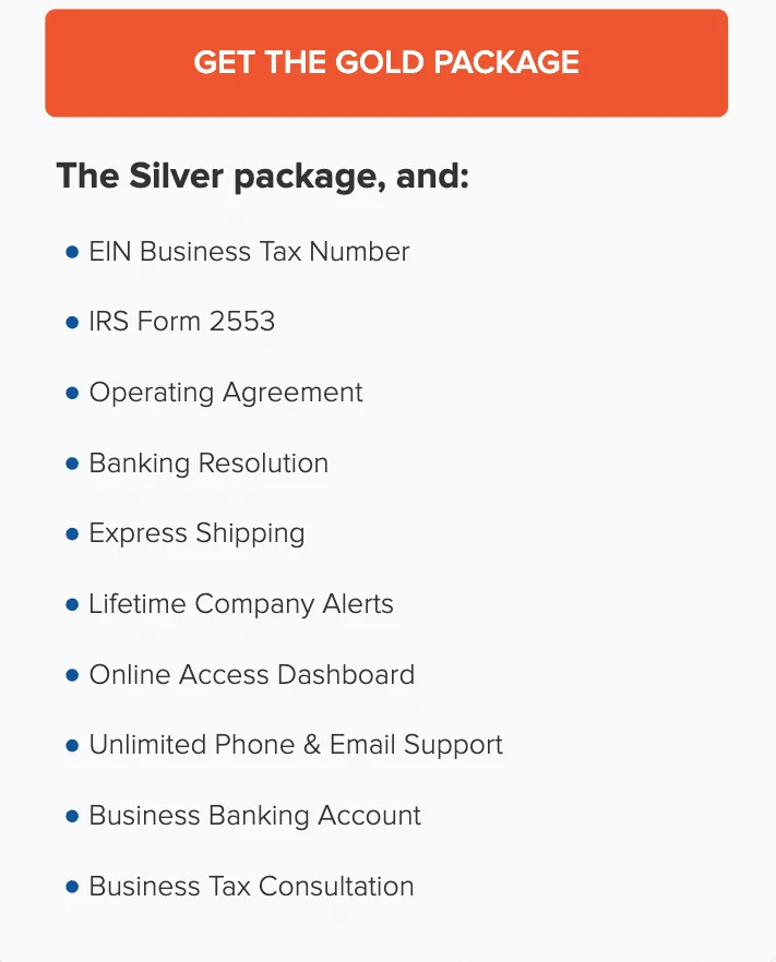 Incfile Gold Incfile LLC service Gold LLC formation Package
