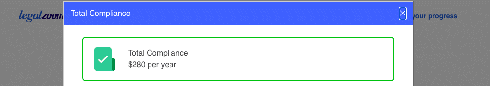 LegalZoom LLC service compliance price for Total Compliance 