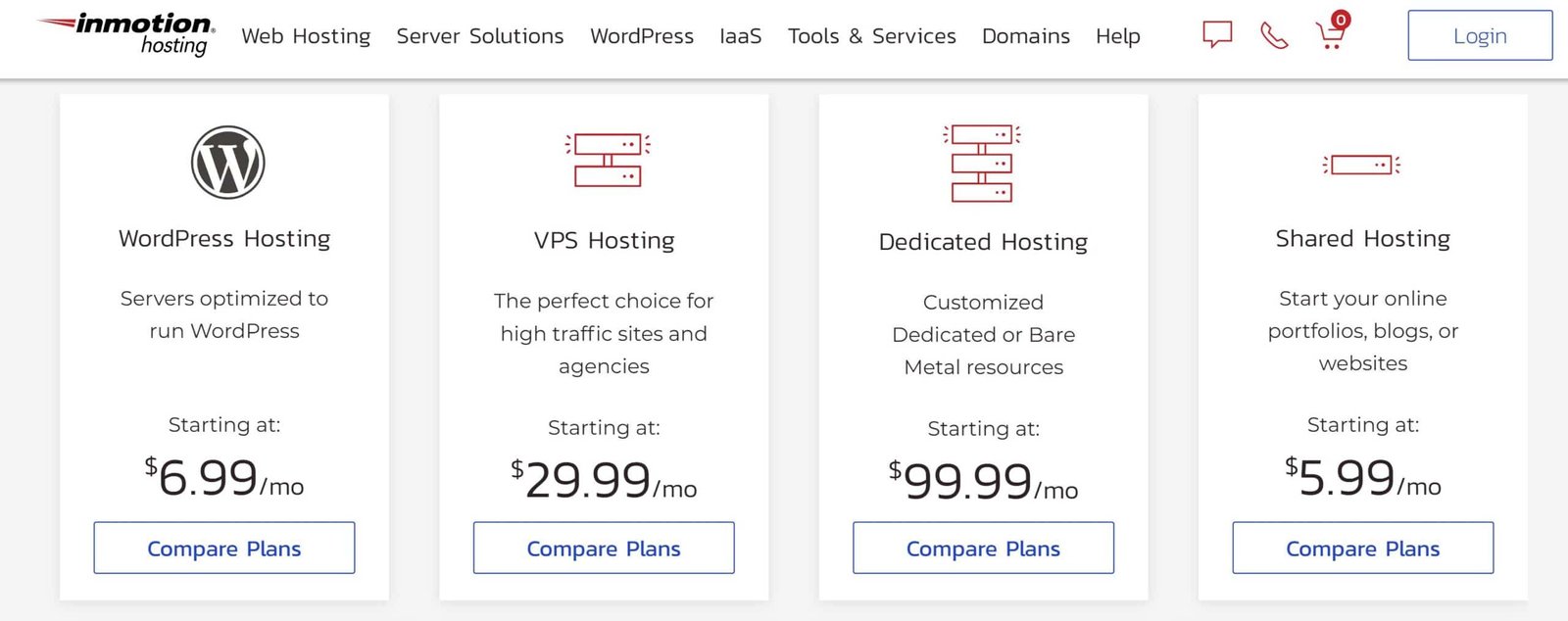 InMotion Hosting Pricing and Plans for hosting services 2021