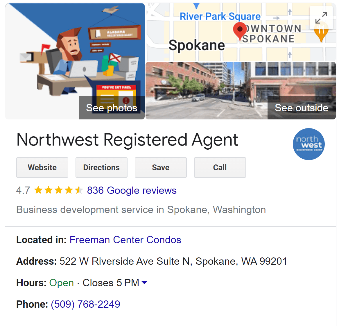 Northwest Registered Agent Google Reviews